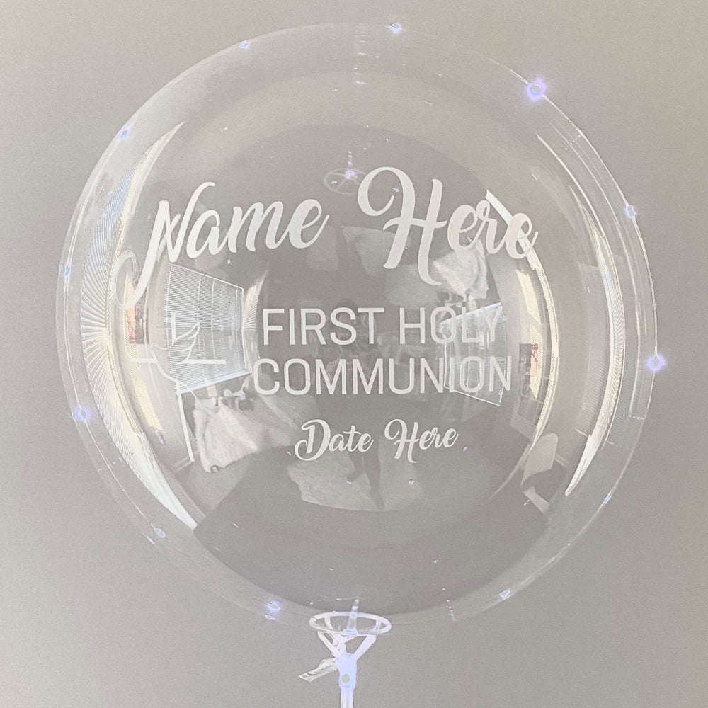 "FIRST HOLY COMMUNION" Balloominator - Custom LED Communion Balloon With Stand - Balloominators