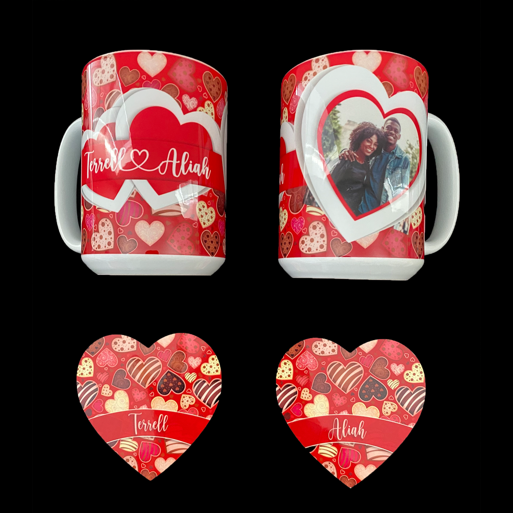 Hot Cocoa Bomb Valentine's Day Gift Set - 2 Mug And 2 Coaster Gift Set - Custom Valentine's Day Balloon And Bear - Balloominators