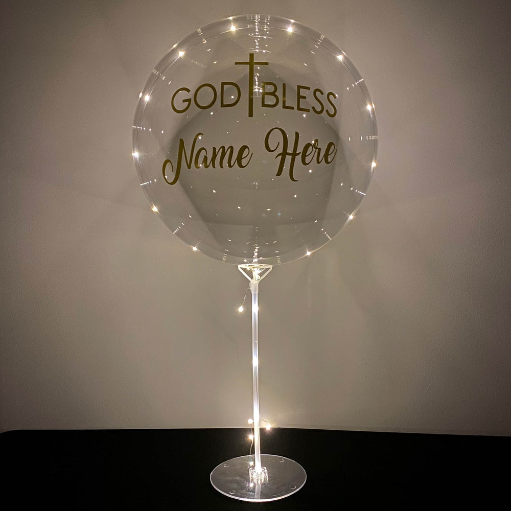 "GOD BLESS" Balloominator - Custom LED God Bless Balloon With Stand - Balloominators