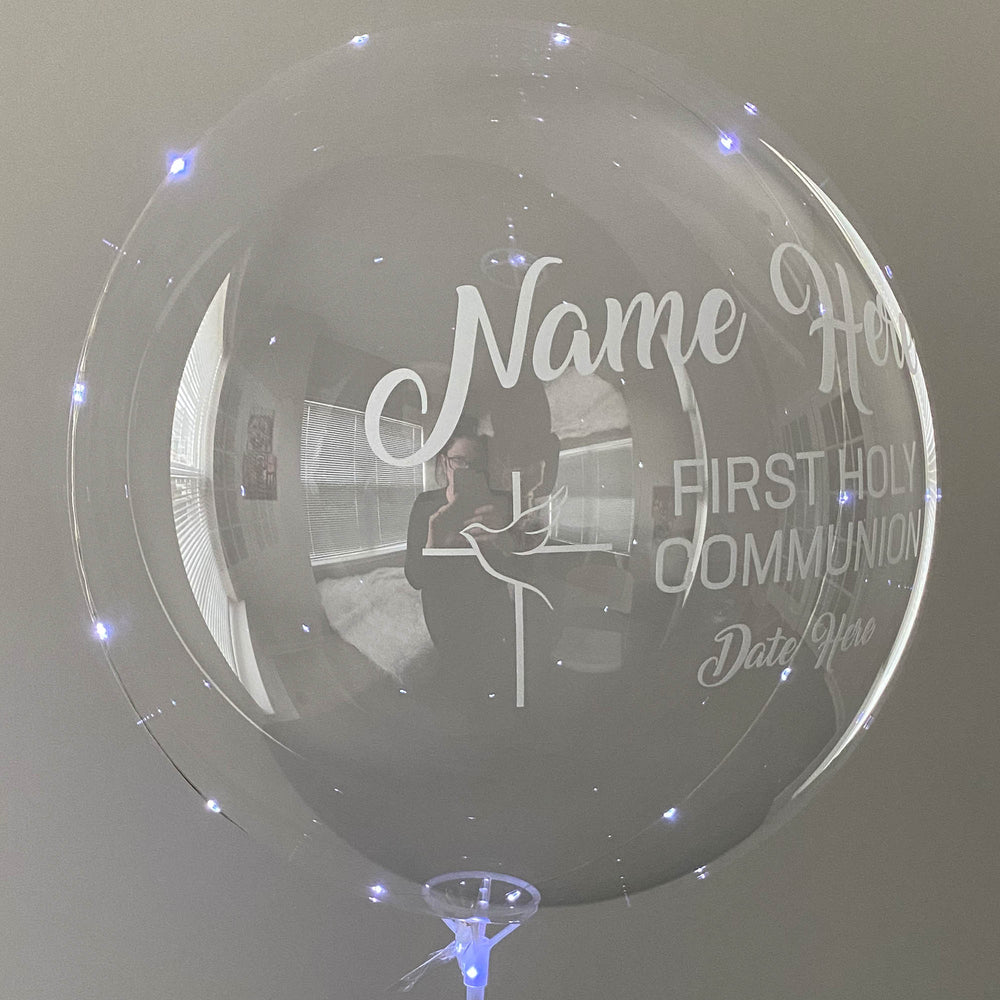 "FIRST HOLY COMMUNION" Balloominator - Custom LED Communion Balloon With Stand - Balloominators