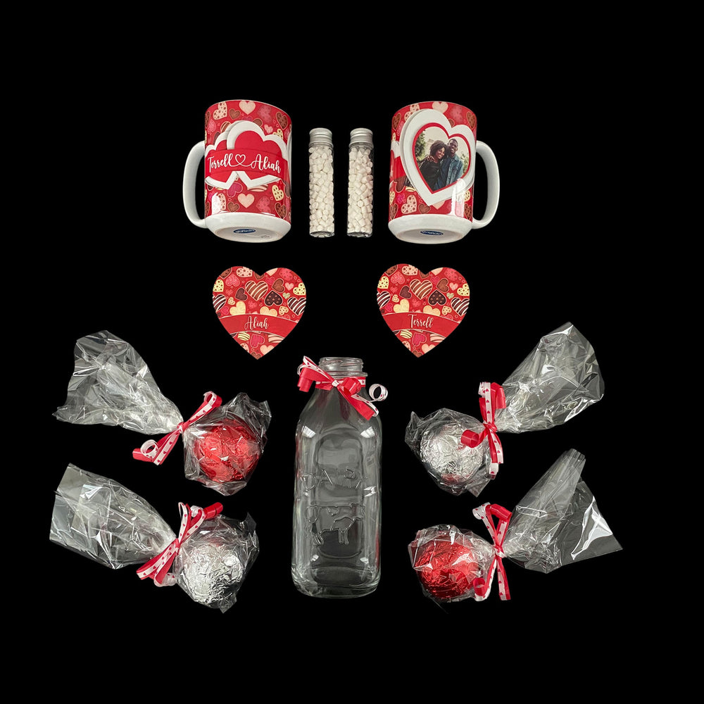 Hot Cocoa Bomb Valentine's Day Gift Set - 2 Mug And 2 Coaster Gift Set - Custom Valentine's Day Balloon And Bear - Balloominators