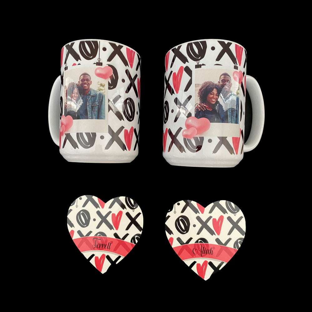 Hot Cocoa Bomb Valentine's Day Gift Set - 2 Mug And 2 Coaster Gift Set - Custom Valentine's Day Balloon And Bear - Balloominators