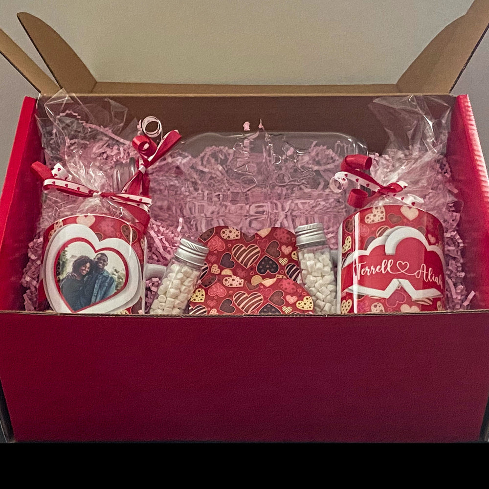 Hot Cocoa Bomb Valentine's Day Gift Set - 2 Mug And 2 Coaster Gift Set - Custom Valentine's Day Balloon And Bear - Balloominators